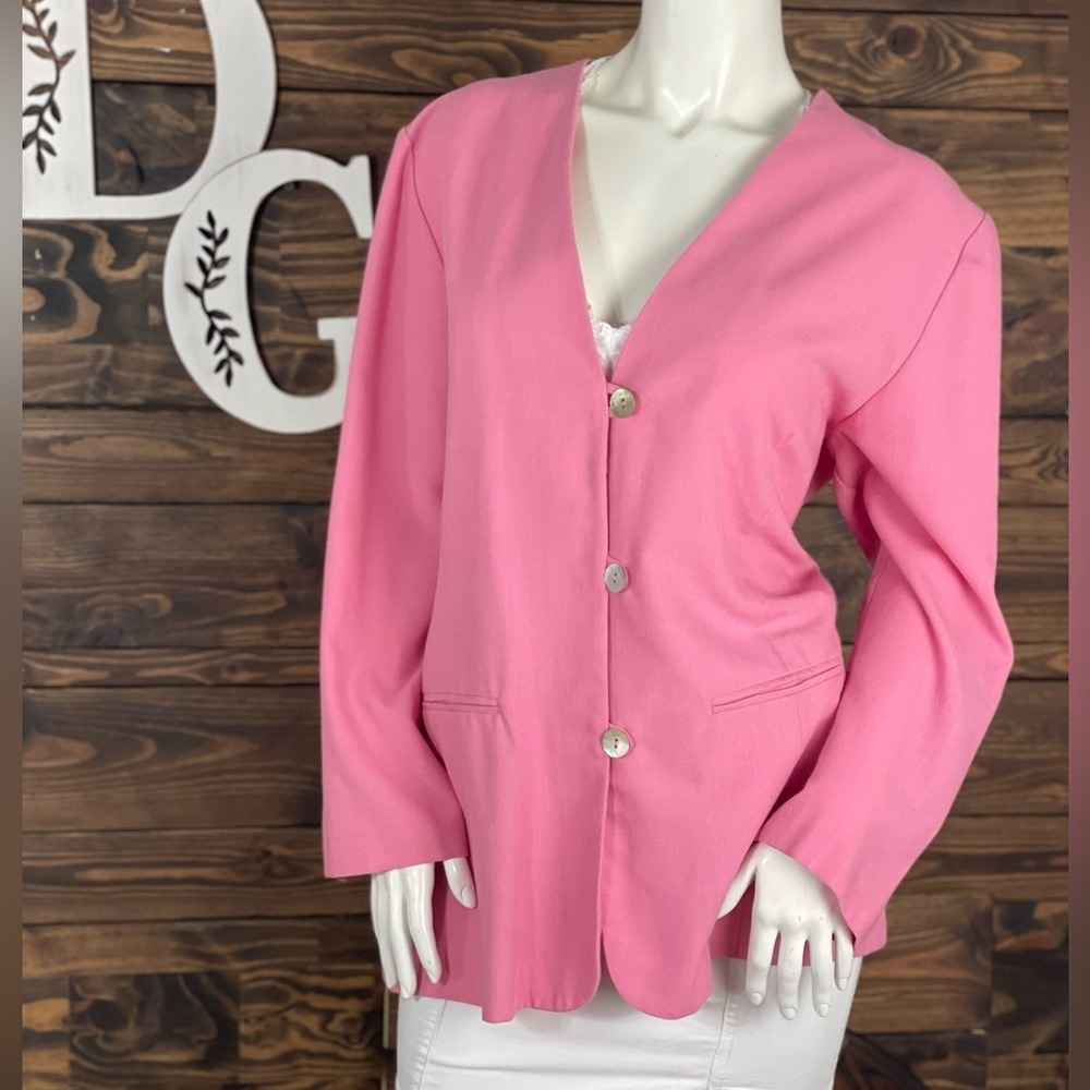 Jaclyn Smith | Vintage Bubblegum Pink Blazer Jacket Split Neck Opal Buttons